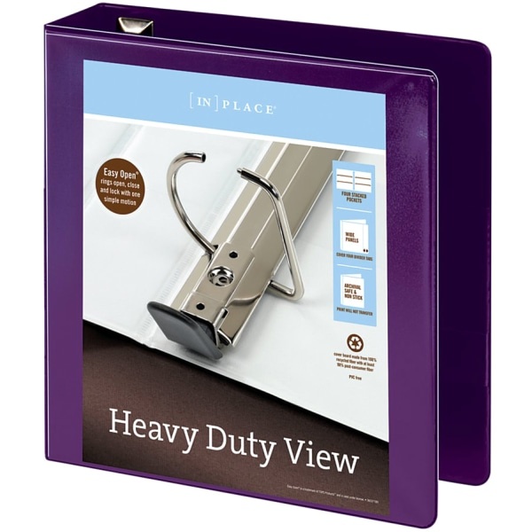 slide 6 of 10, Office Depot [In]Place Heavy-Duty View 3-Ring Binder, 2'' D-Rings, Purple, 2 in