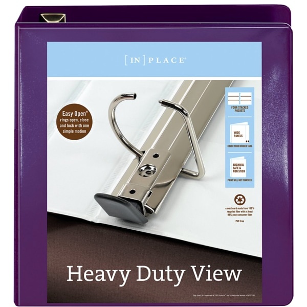 slide 7 of 10, Office Depot [In]Place Heavy-Duty View 3-Ring Binder, 2'' D-Rings, Purple, 2 in