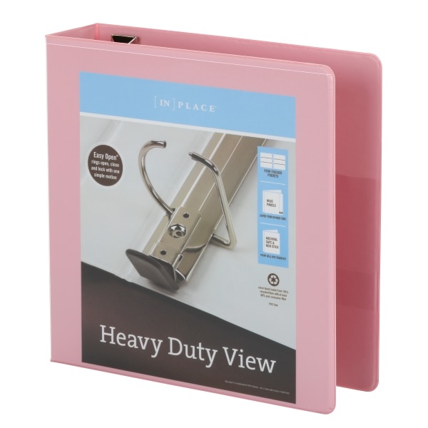 slide 5 of 8, Office Depot Heavy-Duty View 3-Ring Binder, 2'' D-Rings, 49% Recycled, Light Pink, 1 ct