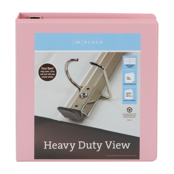 slide 7 of 8, Office Depot Heavy-Duty View 3-Ring Binder, 2'' D-Rings, 49% Recycled, Light Pink, 1 ct