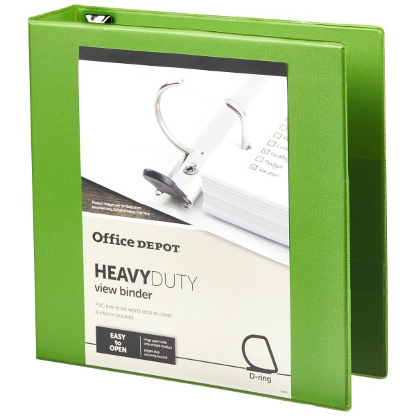 slide 4 of 8, Office Depot Brand Heavy-Duty View 3-Ring Binder, 2'' D-Rings, Army Green, 2 in