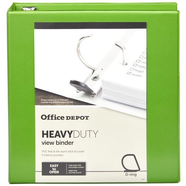 slide 8 of 8, Office Depot Brand Heavy-Duty View 3-Ring Binder, 2'' D-Rings, Army Green, 2 in