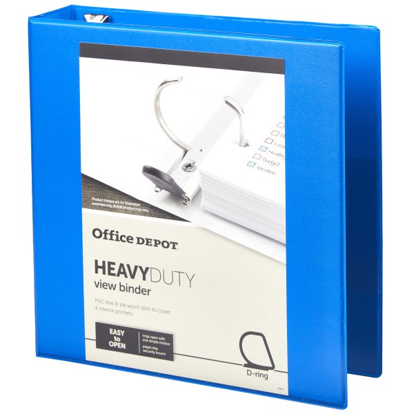 slide 6 of 8, Office Depot Brand Heavy-Duty View 3-Ring Binder, 2'' D-Rings, Blue, 2 in