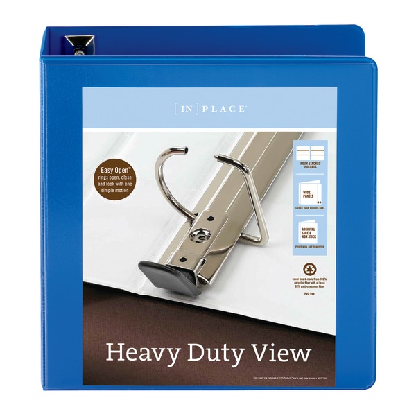 slide 5 of 5, Office Depot Brand Heavy-Duty View 3-Ring Binder, 2'' D-Rings, Blue, 2 in