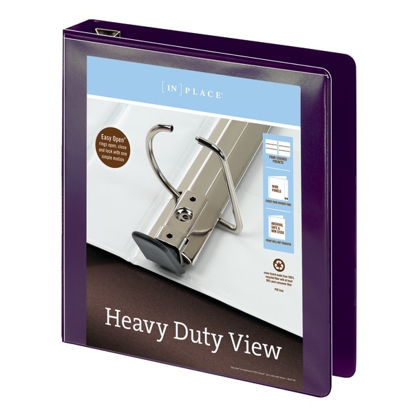 slide 4 of 5, Office Depot [In]Place Heavy-Duty View 3-Ring Binder, 1 1/2'' D-Rings, Purple, 1 ct