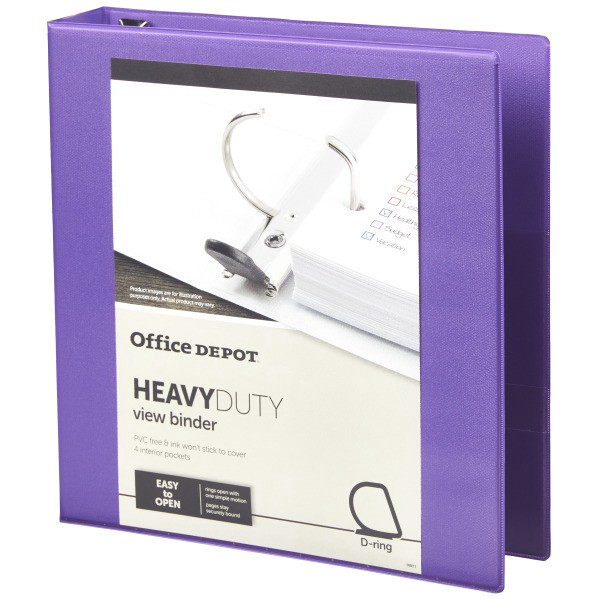slide 3 of 8, Office Depot [In]Place Heavy-Duty View 3-Ring Binder, 1 1/2'' D-Rings, Purple, 1 ct