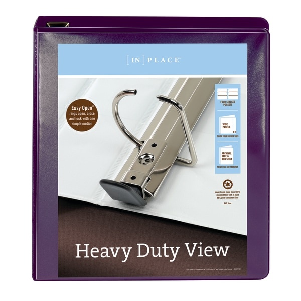 slide 3 of 5, Office Depot [In]Place Heavy-Duty View 3-Ring Binder, 1 1/2'' D-Rings, Purple, 1 ct