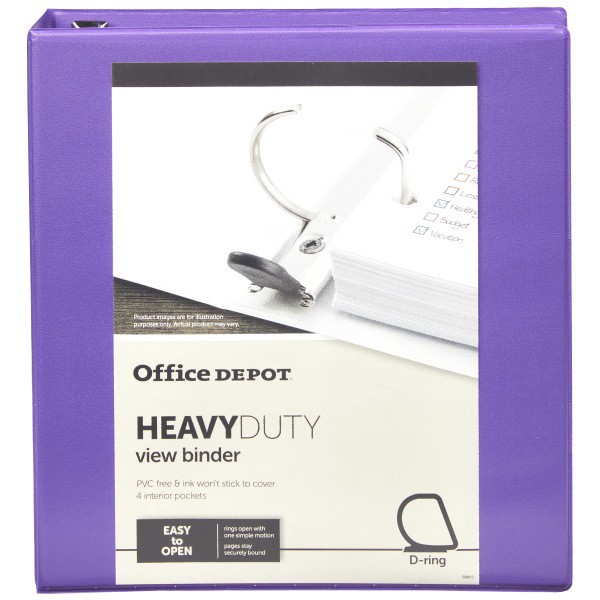 slide 6 of 8, Office Depot [In]Place Heavy-Duty View 3-Ring Binder, 1 1/2'' D-Rings, Purple, 1 ct