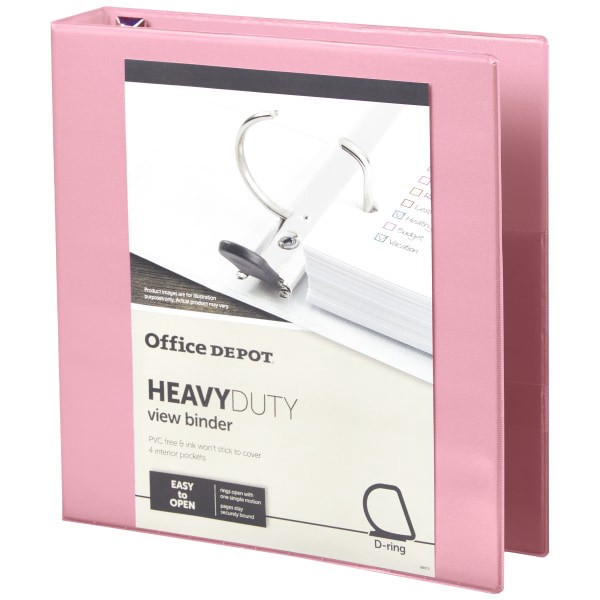 slide 6 of 7, Office Depot Heavy-Duty View 3-Ring Binder, 1 1/2'' D-Rings, 49% Recycled, Pink, 1 ct
