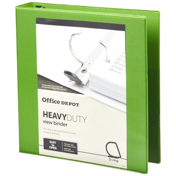 slide 3 of 8, Office Depot [In]Place Heavy-Duty View 3-Ring Binder, 1 1/2'' D-Rings, Army Green, 1 ct