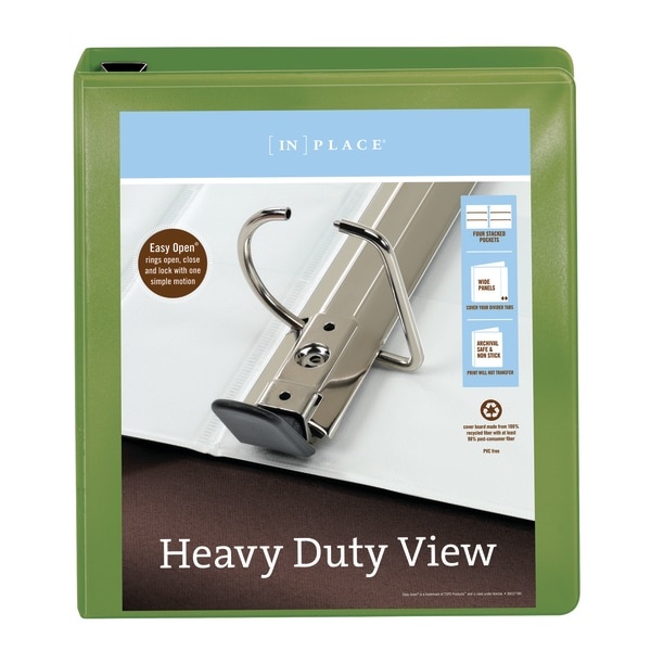 slide 4 of 5, Office Depot [In]Place Heavy-Duty View 3-Ring Binder, 1 1/2'' D-Rings, Army Green, 1 ct