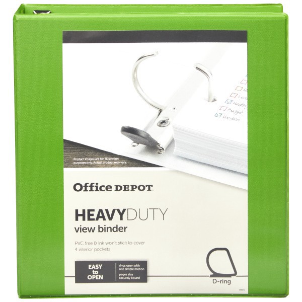 slide 6 of 8, Office Depot [In]Place Heavy-Duty View 3-Ring Binder, 1 1/2'' D-Rings, Army Green, 1 ct