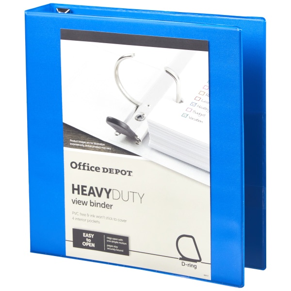 slide 5 of 6, Office Depot Brand Heavy-Duty View 3-Ring Binder, 1 1/2'' D-Rings, 49% Recycled, Blue, 1 ct