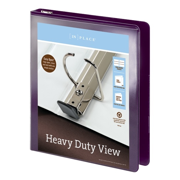 slide 2 of 5, Office Depot Heavy-Duty View 3-Ring Binder, 1'' D-Rings, 49% Recycled, Purple, 1 in