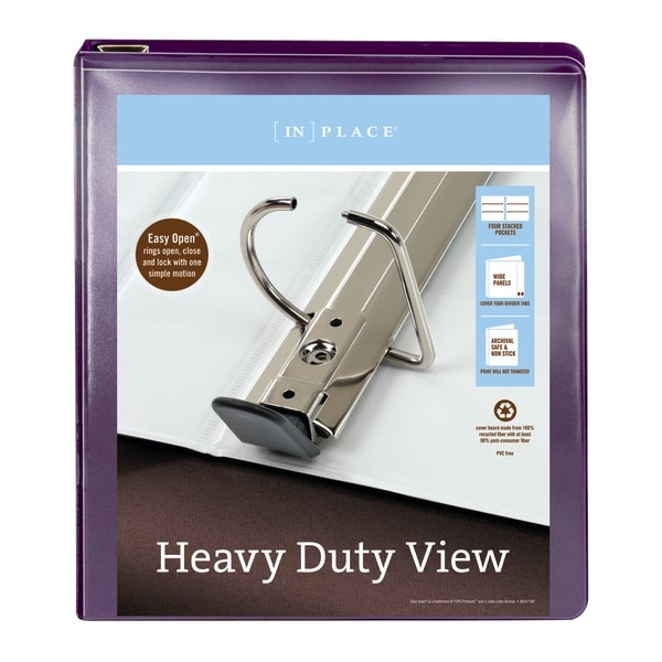 slide 5 of 5, Office Depot Heavy-Duty View 3-Ring Binder, 1'' D-Rings, 49% Recycled, Purple, 1 in