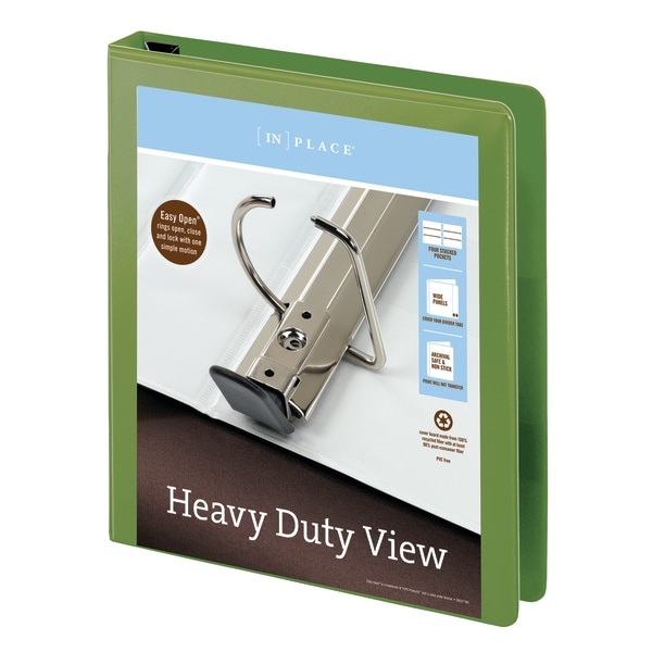 slide 4 of 5, Office Depot [In]Place Heavy-Duty View 3-Ring Binder, 1'' D-Rings, Army Green, 1 in