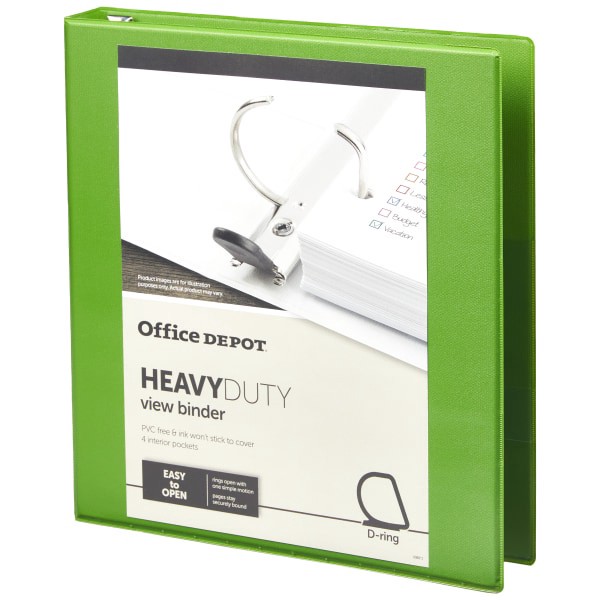 slide 2 of 7, Office Depot [In]Place Heavy-Duty View 3-Ring Binder, 1'' D-Rings, Army Green, 1 in