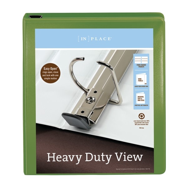 slide 5 of 5, Office Depot [In]Place Heavy-Duty View 3-Ring Binder, 1'' D-Rings, Army Green, 1 in