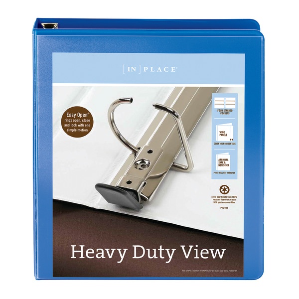 slide 5 of 5, Office Depot Brand Heavy-Duty View 3-Ring Binder, 1'' D-Rings, Blue, 1 in