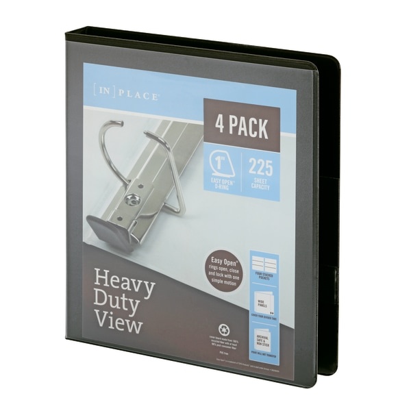 slide 3 of 7, Office Depot Brand Heavy-Duty View 3-Ring Binder, 1'' D-Rings, Black, Pack Of 4, 4 ct