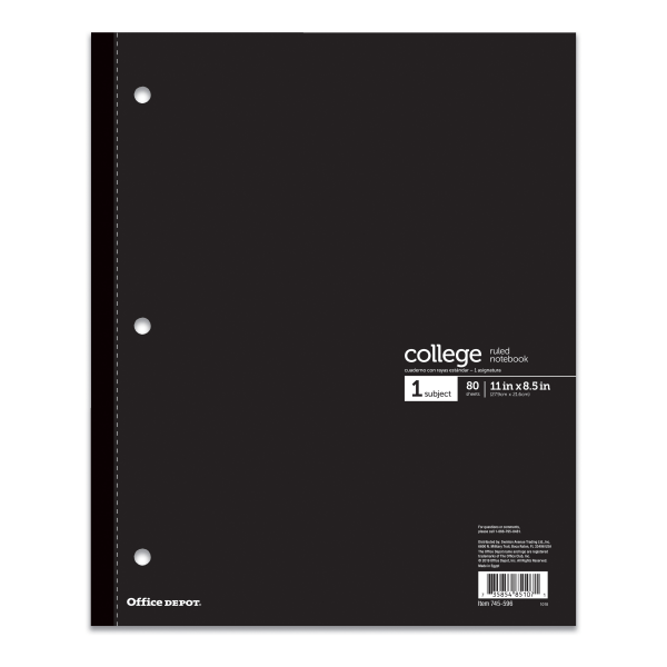 slide 7 of 7, Office Depot Brand Wireless Notebook, 9'' X 11'', 1 Subject, College Ruled, 80 Sheets, Assorted Colors, 80 ct