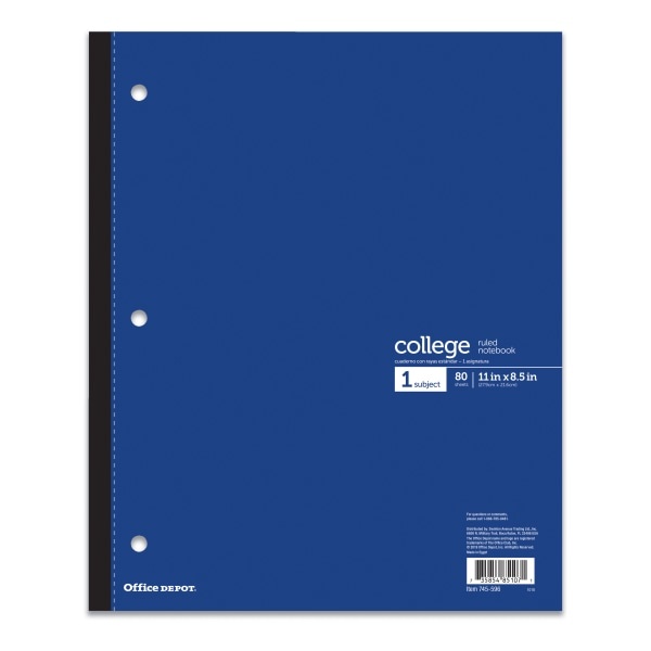 slide 2 of 7, Office Depot Brand Wireless Notebook, 9'' X 11'', 1 Subject, College Ruled, 80 Sheets, Assorted Colors, 80 ct