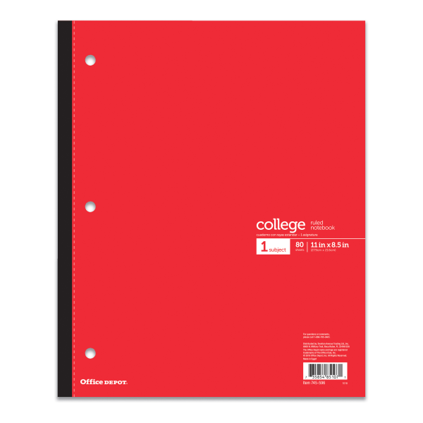 slide 3 of 7, Office Depot Brand Wireless Notebook, 9'' X 11'', 1 Subject, College Ruled, 80 Sheets, Assorted Colors, 80 ct