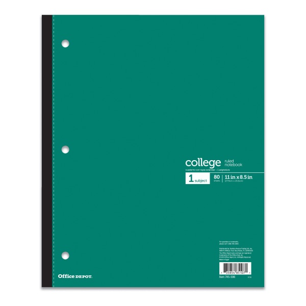 slide 6 of 7, Office Depot Brand Wireless Notebook, 9'' X 11'', 1 Subject, College Ruled, 80 Sheets, Assorted Colors, 80 ct