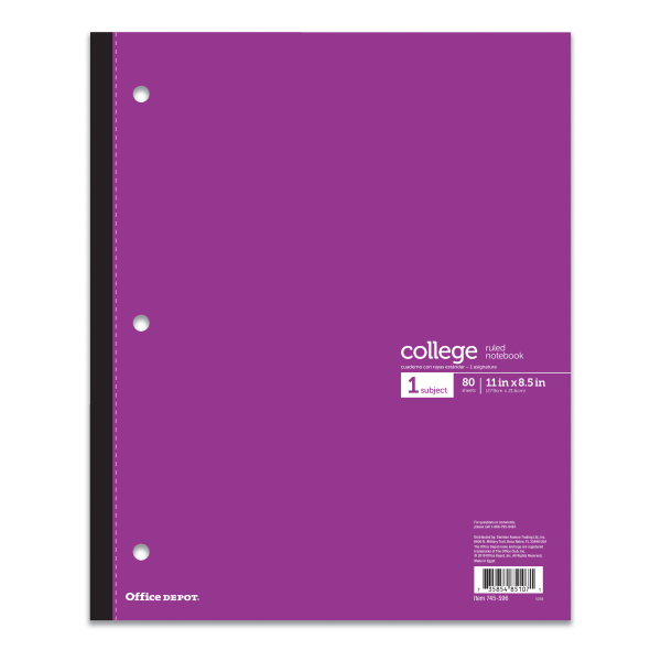 slide 5 of 7, Office Depot Brand Wireless Notebook, 9'' X 11'', 1 Subject, College Ruled, 80 Sheets, Assorted Colors, 80 ct