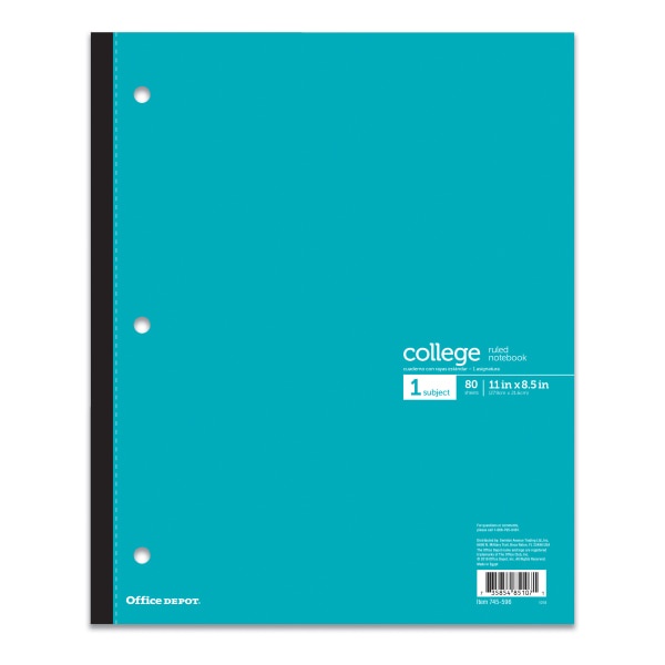 slide 4 of 7, Office Depot Brand Wireless Notebook, 9'' X 11'', 1 Subject, College Ruled, 80 Sheets, Assorted Colors, 80 ct