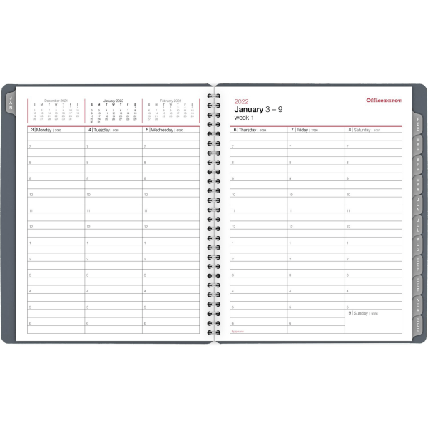 slide 2 of 3, Office Depot Brand Weekly/Monthly Planner, 7'' X 9'', Silver, January To December 2022, Od712100, 7 in