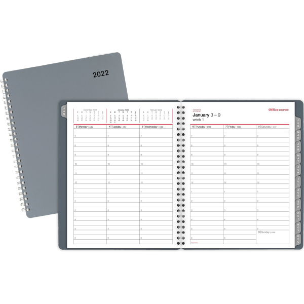 slide 3 of 3, Office Depot Brand Weekly/Monthly Planner, 7'' X 9'', Silver, January To December 2022, Od712100, 7 in