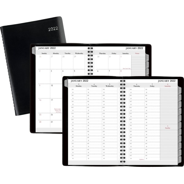 slide 4 of 4, Office Depot Brand Weekly/Monthly Appointment Book, 5'' X 8'', Black, January To December 2022, Od711300, 5 in