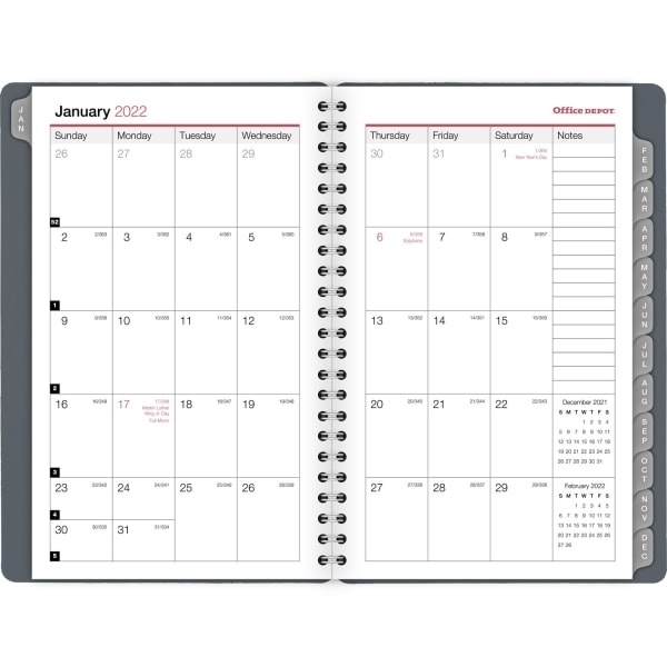 slide 2 of 4, Office Depot Brand Weekly/Monthly Appointment Book, 5'' X 8'', Silver, January To December 2022, Od710330, 5 in