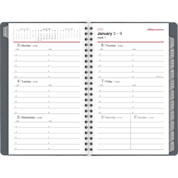 slide 3 of 4, Office Depot Brand Weekly/Monthly Appointment Book, 5'' X 8'', Silver, January To December 2022, Od710330, 5 in