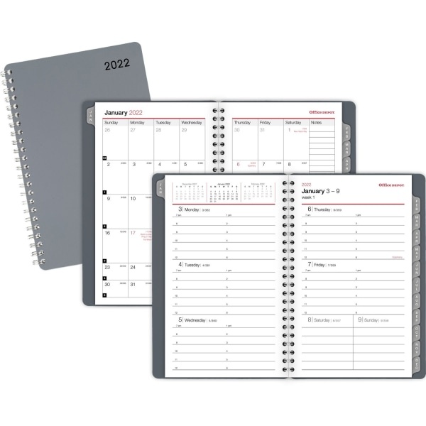 slide 4 of 4, Office Depot Brand Weekly/Monthly Appointment Book, 5'' X 8'', Silver, January To December 2022, Od710330, 5 in