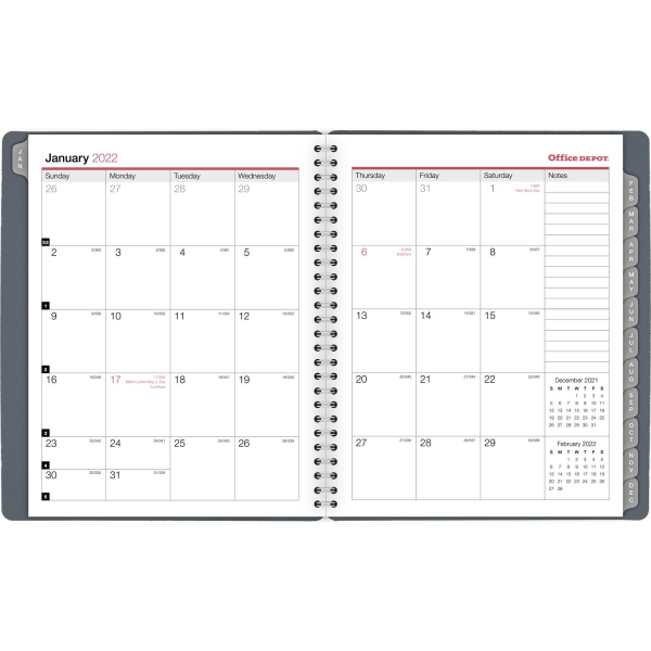 slide 2 of 3, Office Depot Brand Monthly Planner, 7'' X 8-3/4'', Silver, January To December 2022, Od001730, 7 in