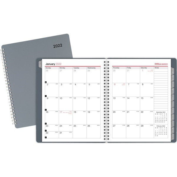 slide 3 of 3, Office Depot Brand Monthly Planner, 7'' X 8-3/4'', Silver, January To December 2022, Od001730, 7 in