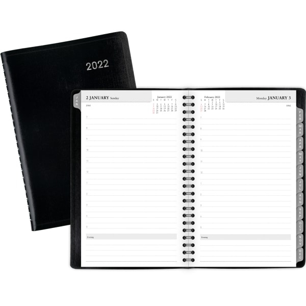 slide 3 of 3, Office Depot Brand Daily Planner, 5'' X 8'', Black, January To December 2022, Od000100, 5 in