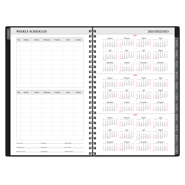 slide 3 of 4, Office Depot Brand 14-Month Daily Academic Planner, 5'' X 8'', 30% Recycled, Black, July 2021 To August 2022, Odus2033-012, 1 ct