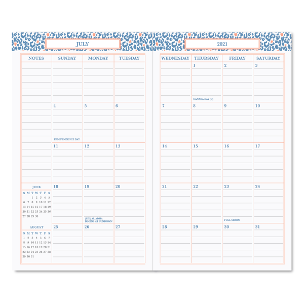 slide 2 of 3, Office Depot Brand Monthly Academic Planner, 3-1/2'' X 6'', Cheetah Love, July 2021 To June 2022, Odus2033-029, 1 ct