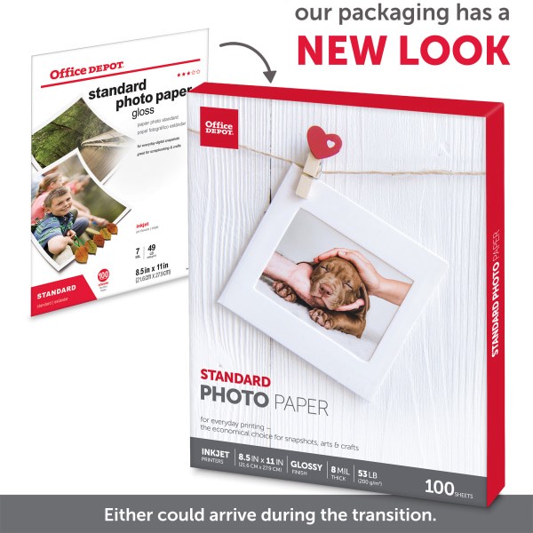 slide 4 of 6, Office Depot Standard Photo Paper, Glossy, Letter Size, 7 Mil, 100 ct; 8 1/2 in x 11 in