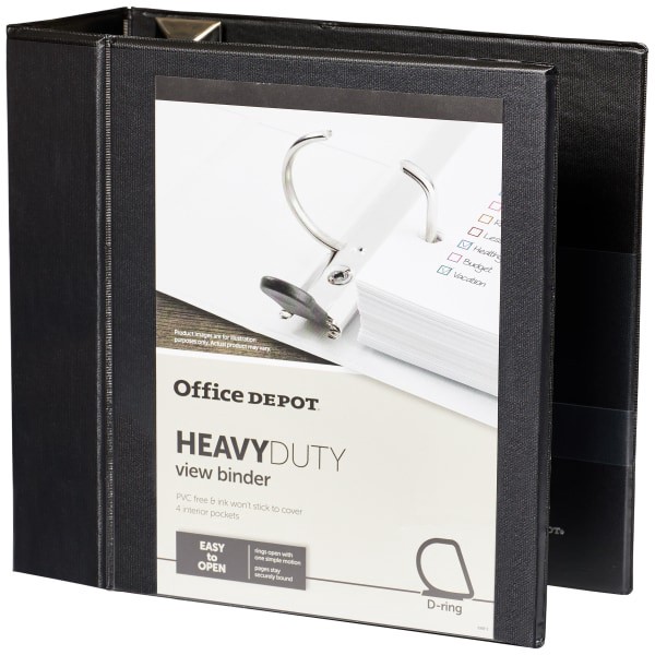 slide 2 of 7, Office Depot Brand Heavy-Duty View 3-Ring Binder, 5'' D-Rings, Black, 1 ct