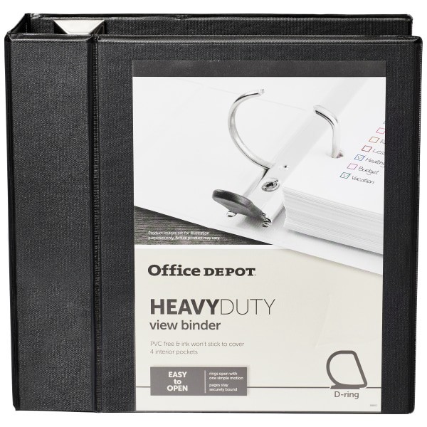 slide 7 of 7, Office Depot Brand Heavy-Duty View 3-Ring Binder, 5'' D-Rings, Black, 1 ct