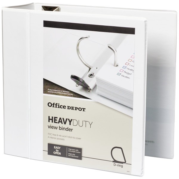 slide 6 of 7, Office Depot Brand Heavy-Duty View 3-Ring Binder, 5'' D-Rings, White, 5 in