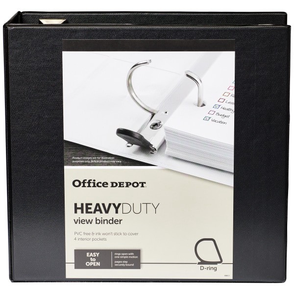 slide 3 of 7, Office Depot Brand Heavy-Duty View 3-Ring Binder, 4'' D-Rings, Black, 1 ct