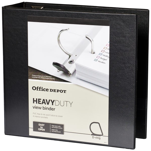 slide 7 of 7, Office Depot Brand Heavy-Duty View 3-Ring Binder, 4'' D-Rings, Black, 1 ct