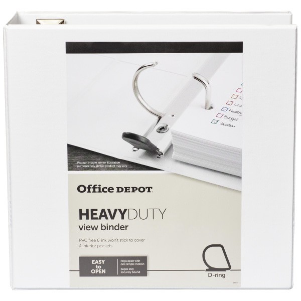 slide 5 of 7, Office Depot Brand Heavy-Duty View 3-Ring Binder, 4'' D-Rings, White, 4 in