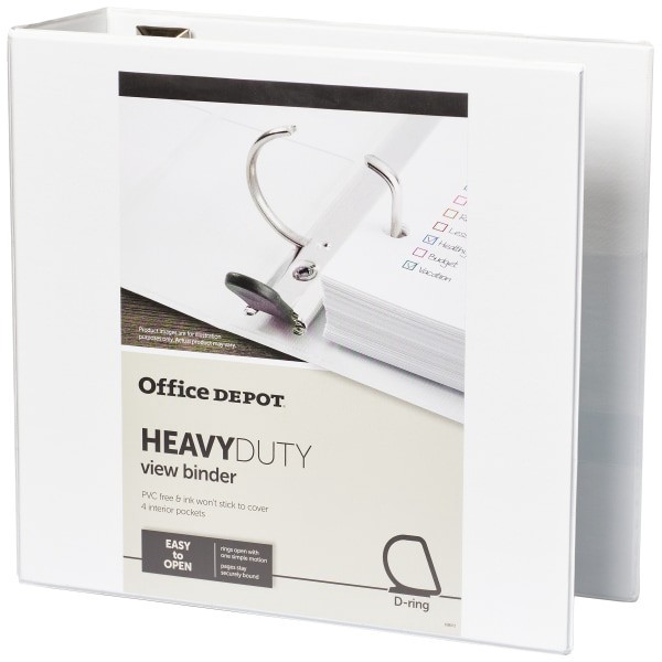 slide 2 of 7, Office Depot Brand Heavy-Duty View 3-Ring Binder, 4'' D-Rings, White, 4 in
