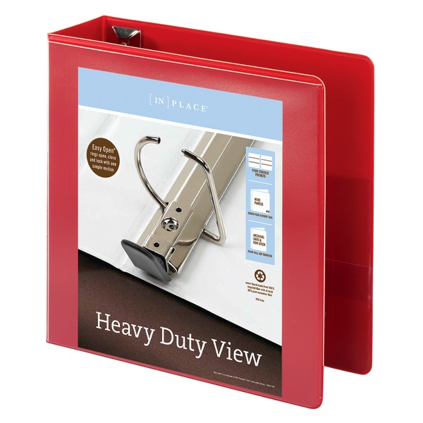 slide 5 of 5, Office Depot Brand Heavy-Duty View 3-Ring Binder, 3'' D-Rings, Red, 3 in